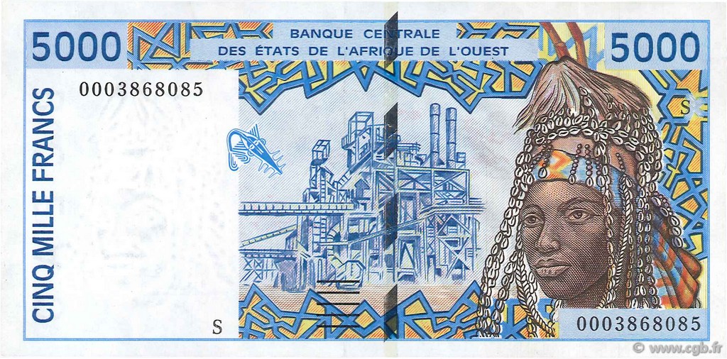 5000 Francs WEST AFRICAN STATES  2000 P.913Se XF+