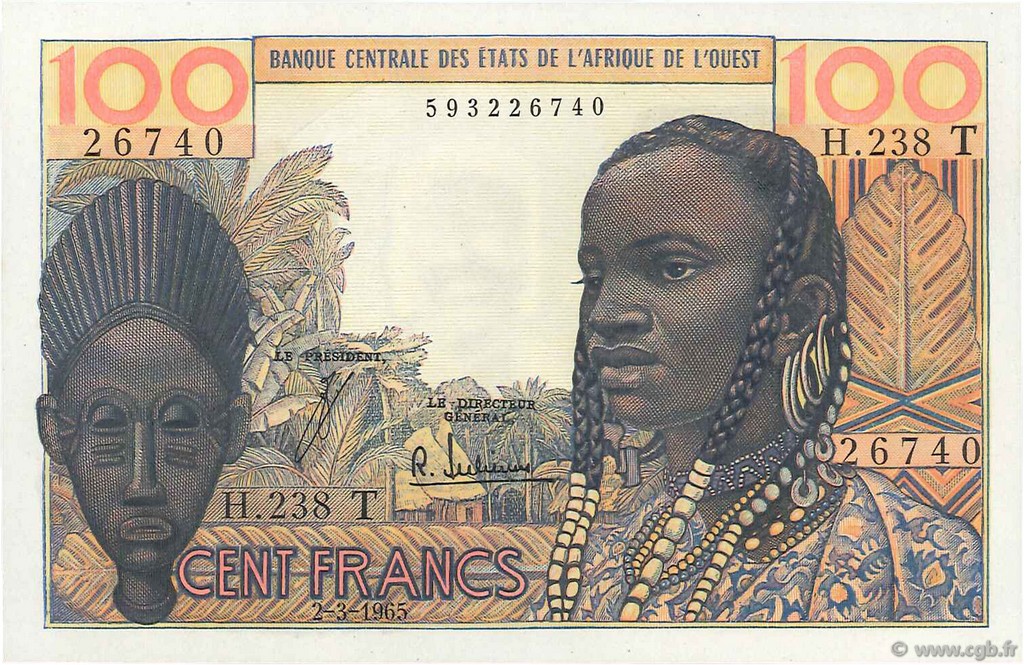 100 Francs ESTADOS DEL OESTE AFRICANO  1965 P.801Te FDC
