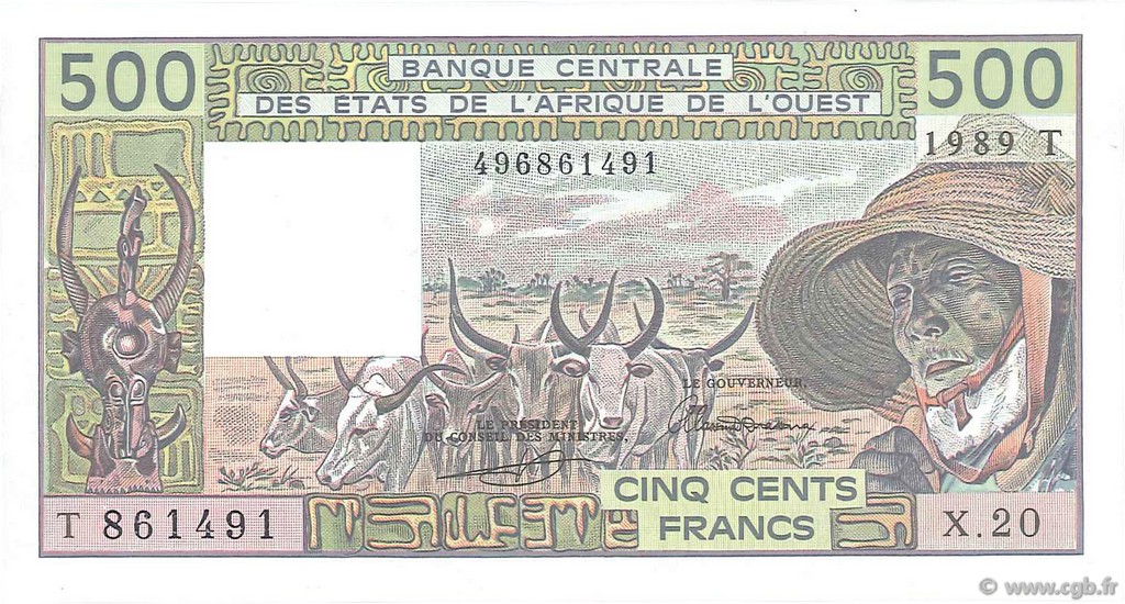 500 Francs WEST AFRICAN STATES  1989 P.806Tk UNC