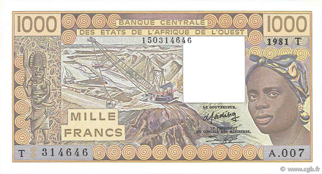 1000 Francs ESTADOS DEL OESTE AFRICANO  1981 P.807Tb SC