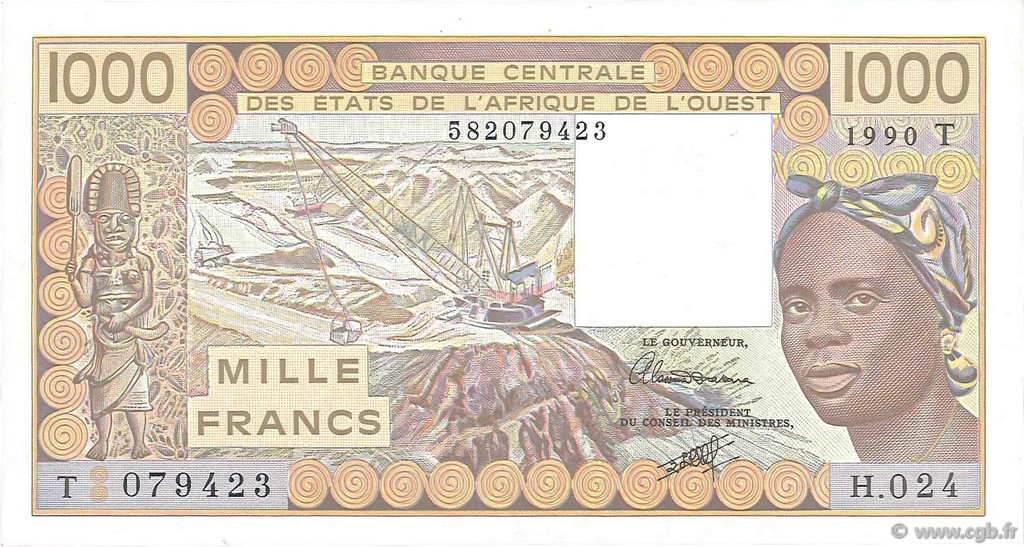 1000 Francs ÉTATS DE L AFRIQUE DE L OUEST  1990 P.807Tj pr.NEUF