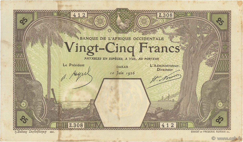 25 Francs DAKAR FRENCH WEST AFRICA (1895-1958) Dakar 1926 P.07Bc F+