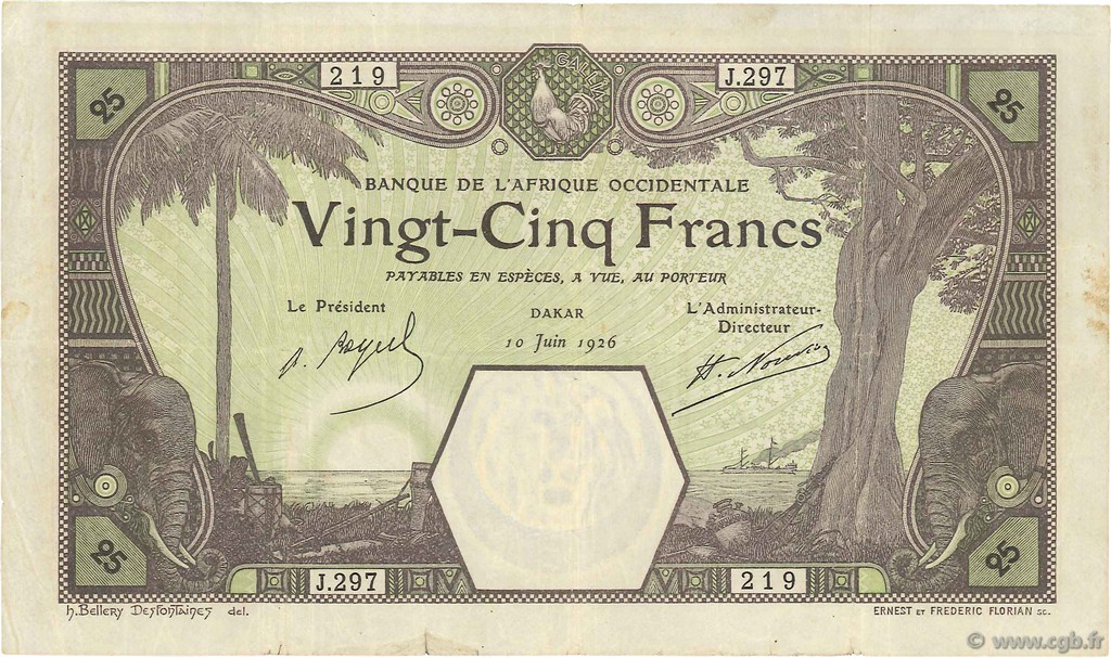 25 Francs DAKAR FRENCH WEST AFRICA Dakar 1926 P.07Bc BB