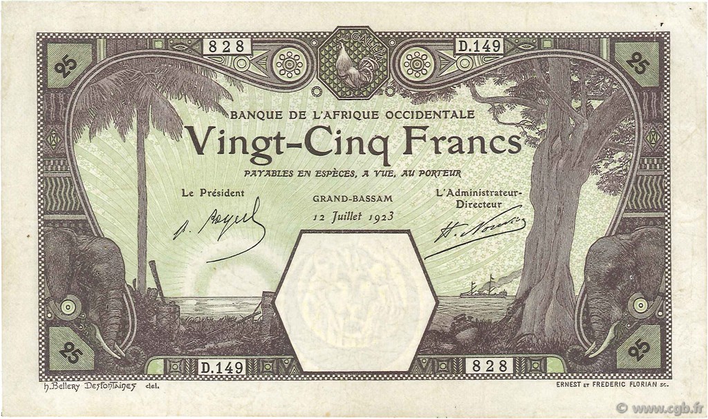 25 Francs GRAND-BASSAM FRENCH WEST AFRICA Grand-Bassam 1923 P.07Db BB