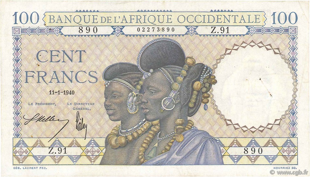 100 Francs FRENCH WEST AFRICA  1940 P.23 MBC