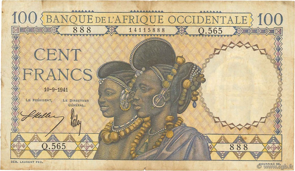 100 Francs FRENCH WEST AFRICA  1941 P.23 BC