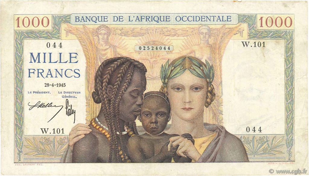 1000 Francs FRENCH WEST AFRICA  1945 P.24 fSS