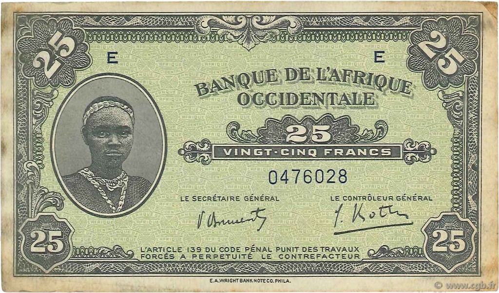 25 Francs FRENCH WEST AFRICA (1895-1958)  1942 P.30a F