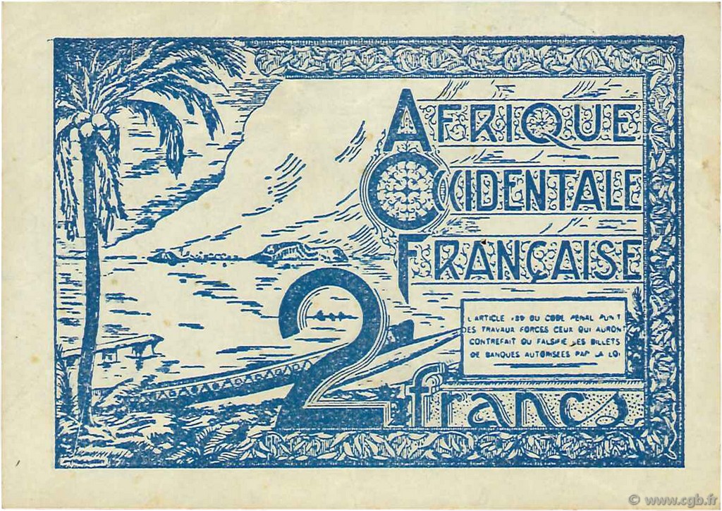 2 Francs FRENCH WEST AFRICA (1895-1958)  1944 P.35 VF+