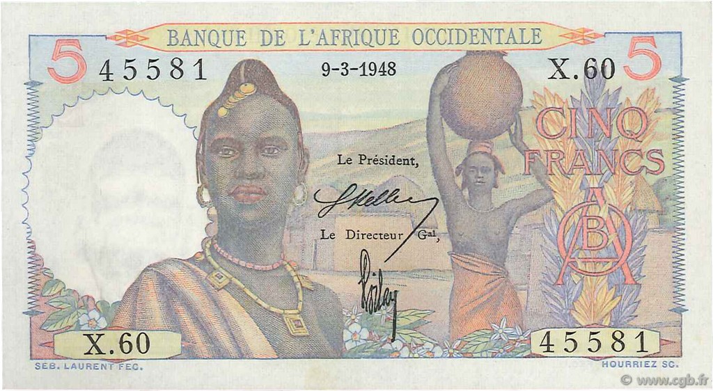 5 Francs FRENCH WEST AFRICA  1948 P.36 fST