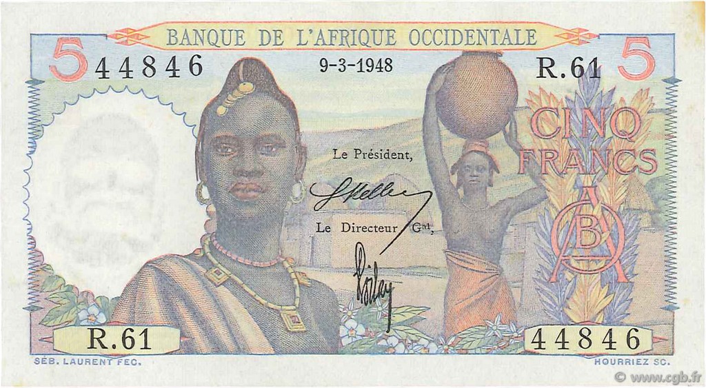5 Francs FRENCH WEST AFRICA  1948 P.36 FDC