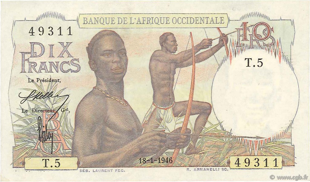10 Francs FRENCH WEST AFRICA  1946 P.37 EBC