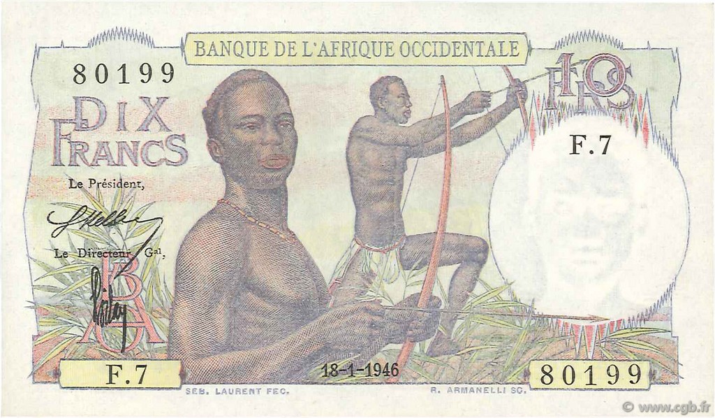 10 Francs FRENCH WEST AFRICA  1946 P.37 SC+