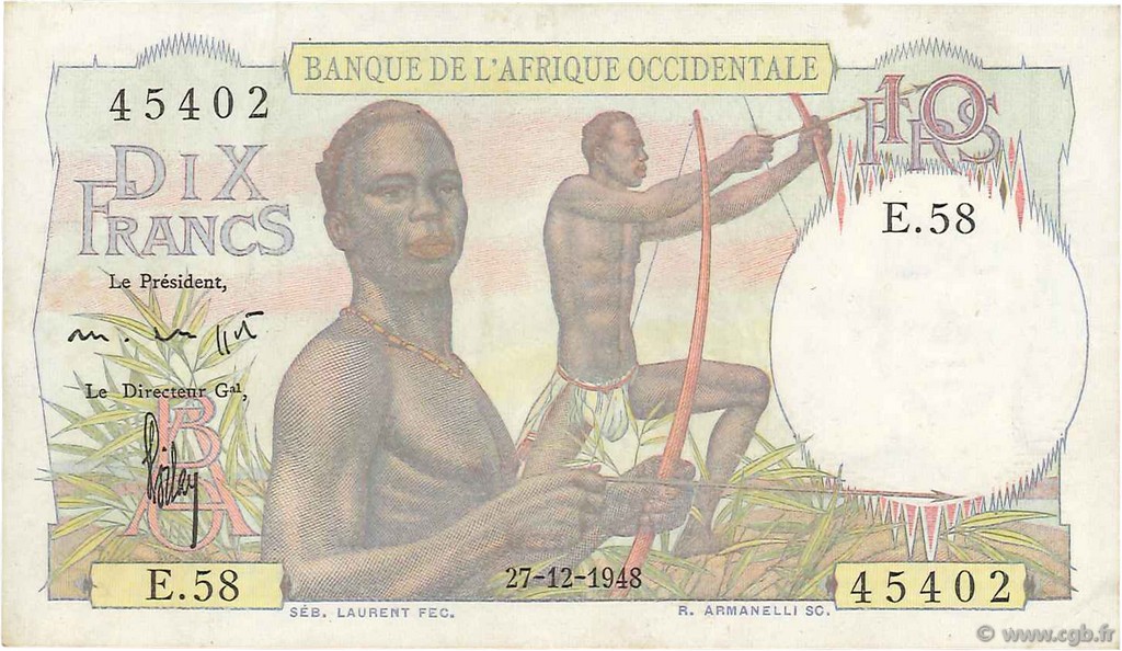 10 Francs FRENCH WEST AFRICA  1948 P.37 VZ