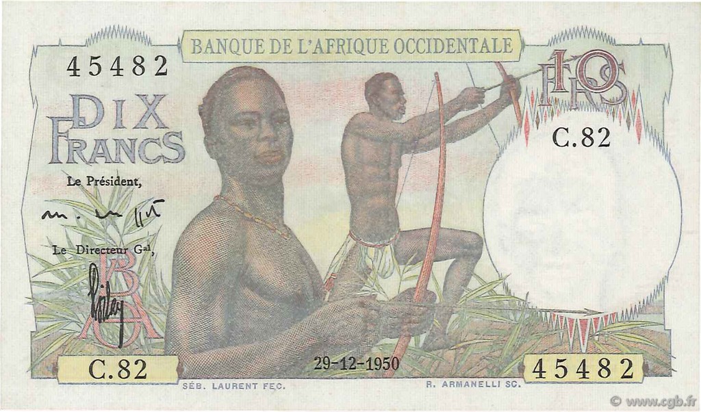 10 Francs FRENCH WEST AFRICA  1950 P.37 AU