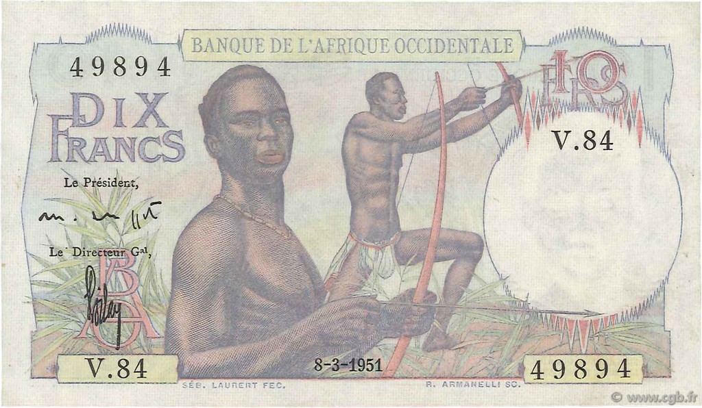 10 Francs FRENCH WEST AFRICA (1895-1958)  1951 P.37 XF+