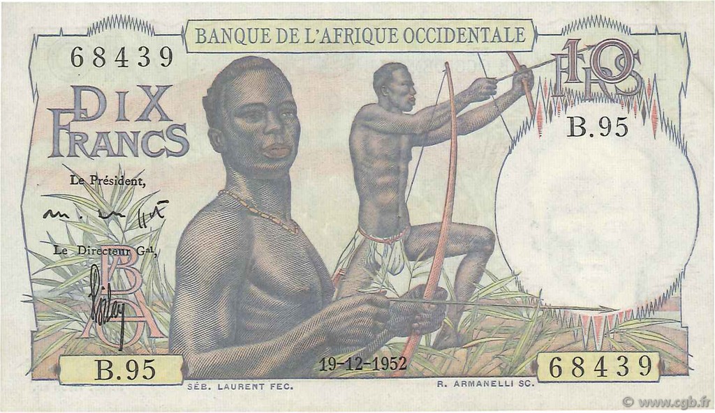 10 Francs FRENCH WEST AFRICA  1952 P.37 VZ+