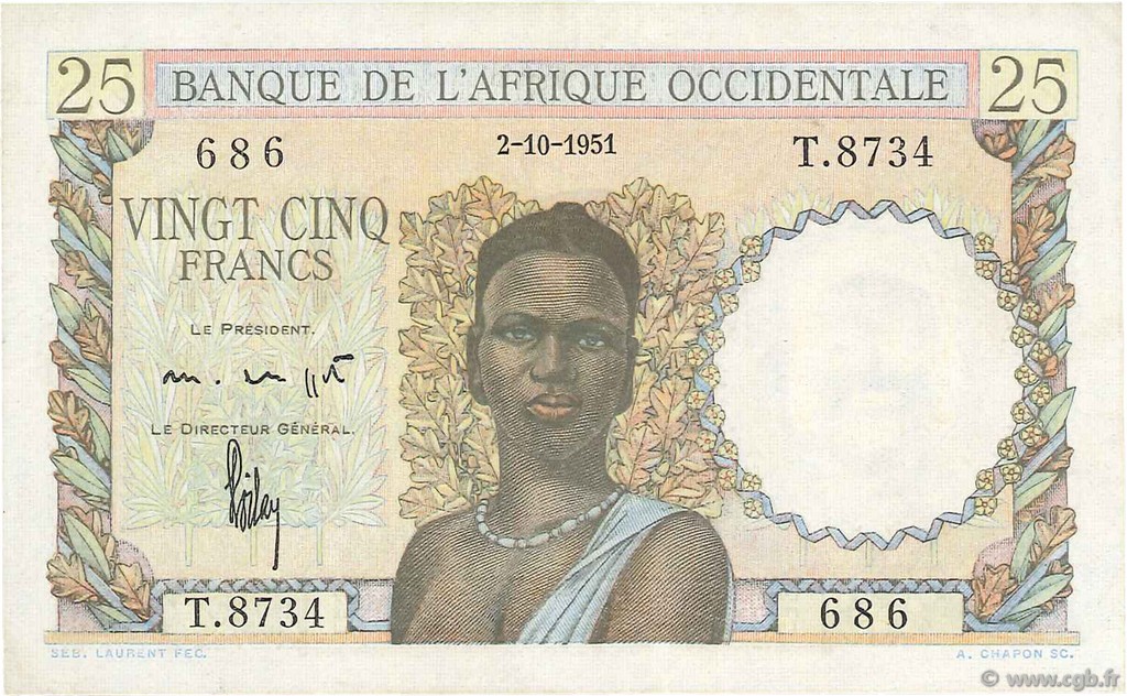 25 Francs FRENCH WEST AFRICA  1951 P.38 fST+