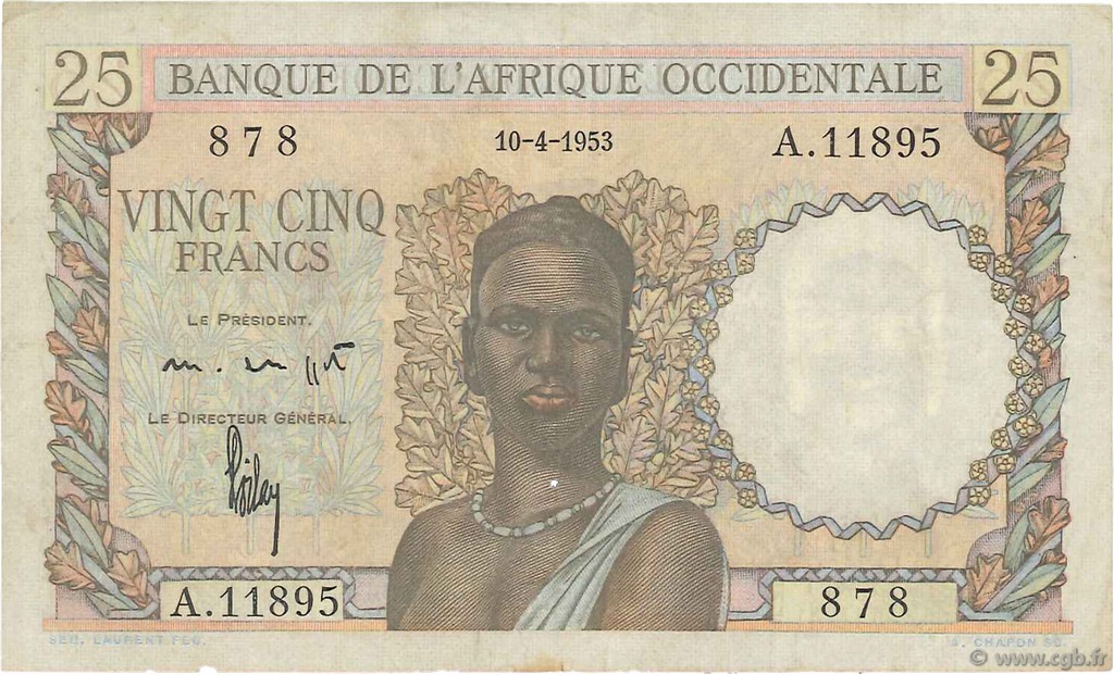 25 Francs FRENCH WEST AFRICA  1953 P.38 BB
