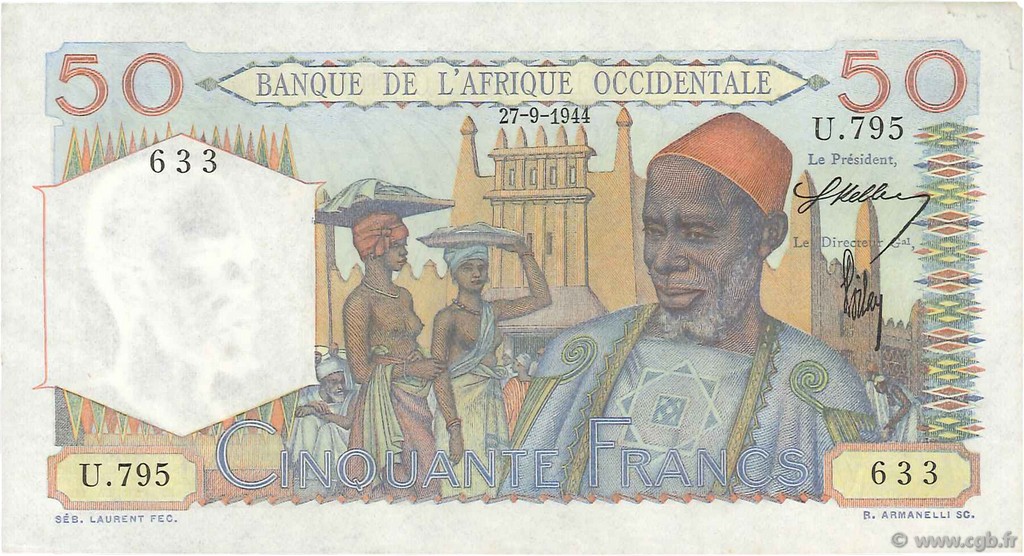 50 Francs FRENCH WEST AFRICA (1895-1958)  1944 P.39 AU