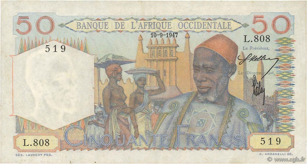 50 Francs FRENCH WEST AFRICA  1947 P.39 EBC+