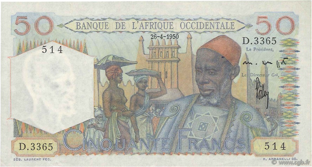50 Francs FRENCH WEST AFRICA  1950 P.39 EBC