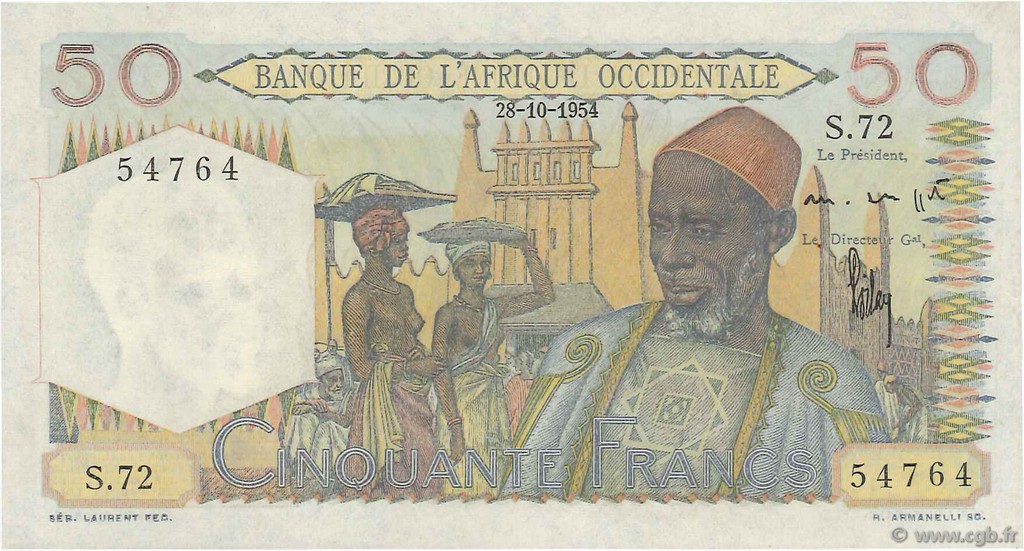 50 Francs FRENCH WEST AFRICA  1954 P.39 UNC-