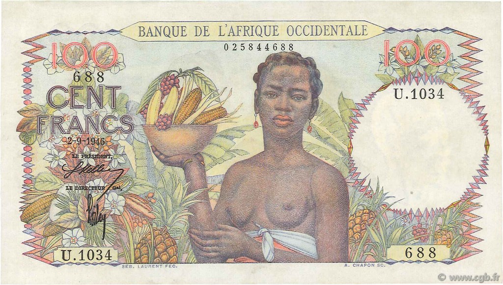 100 Francs FRENCH WEST AFRICA  1946 P.40 AU