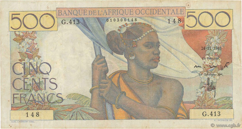 500 Francs FRENCH WEST AFRICA  1948 P.41 VF-