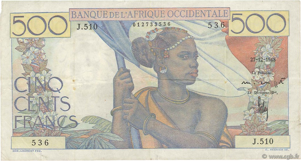 500 Francs FRENCH WEST AFRICA  1948 P.41 MBC