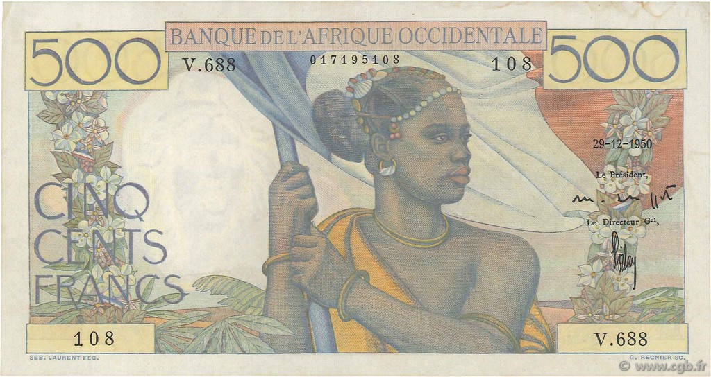 500 Francs FRENCH WEST AFRICA  1950 P.41 fVZ