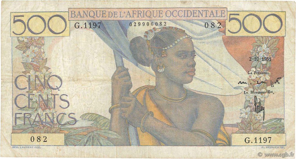 500 Francs AFRIQUE OCCIDENTALE FRANÇAISE (1895-1958)  1951 P.41 pr.TTB