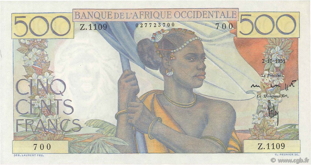 500 Francs FRENCH WEST AFRICA  1951 P.41 SC