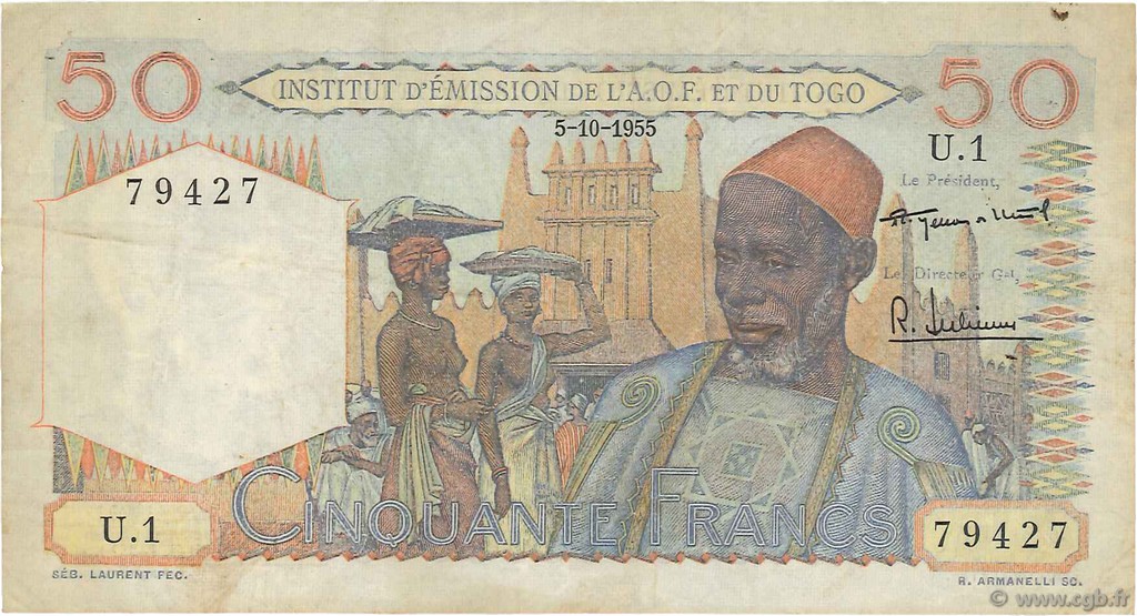 50 Francs FRENCH WEST AFRICA (1895-1958)  1955 P.44 VF