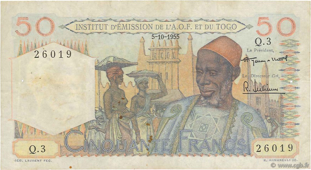 50 Francs FRENCH WEST AFRICA  1955 P.44 q.BB