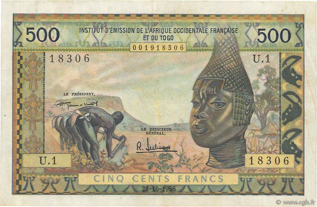 500 Francs FRENCH WEST AFRICA  1956 P.47 MBC