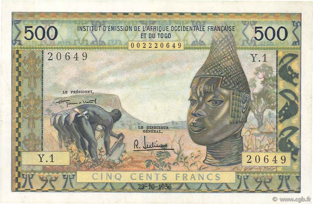 500 Francs FRENCH WEST AFRICA  1956 P.47 EBC