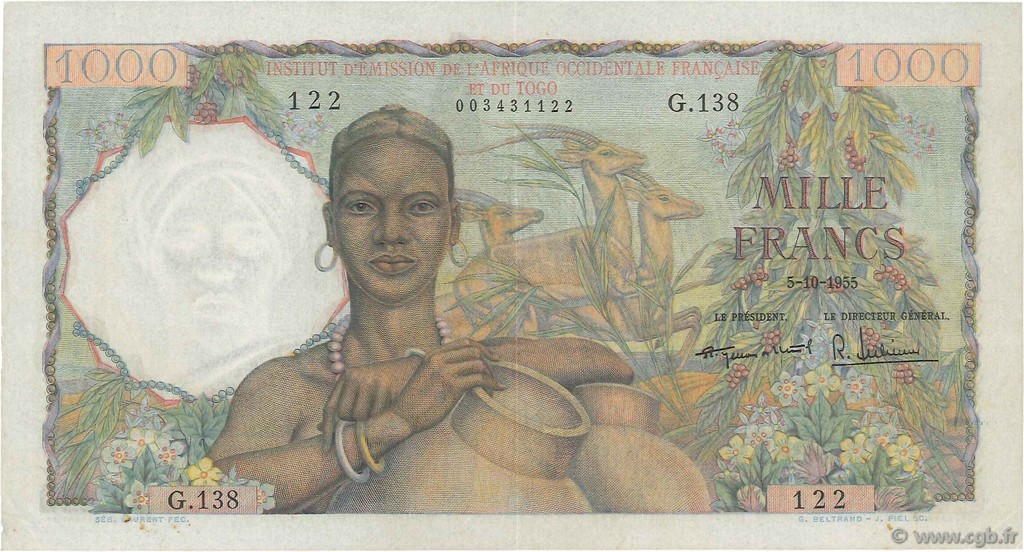 1000 Francs FRENCH WEST AFRICA (1895-1958)  1955 P.48 XF