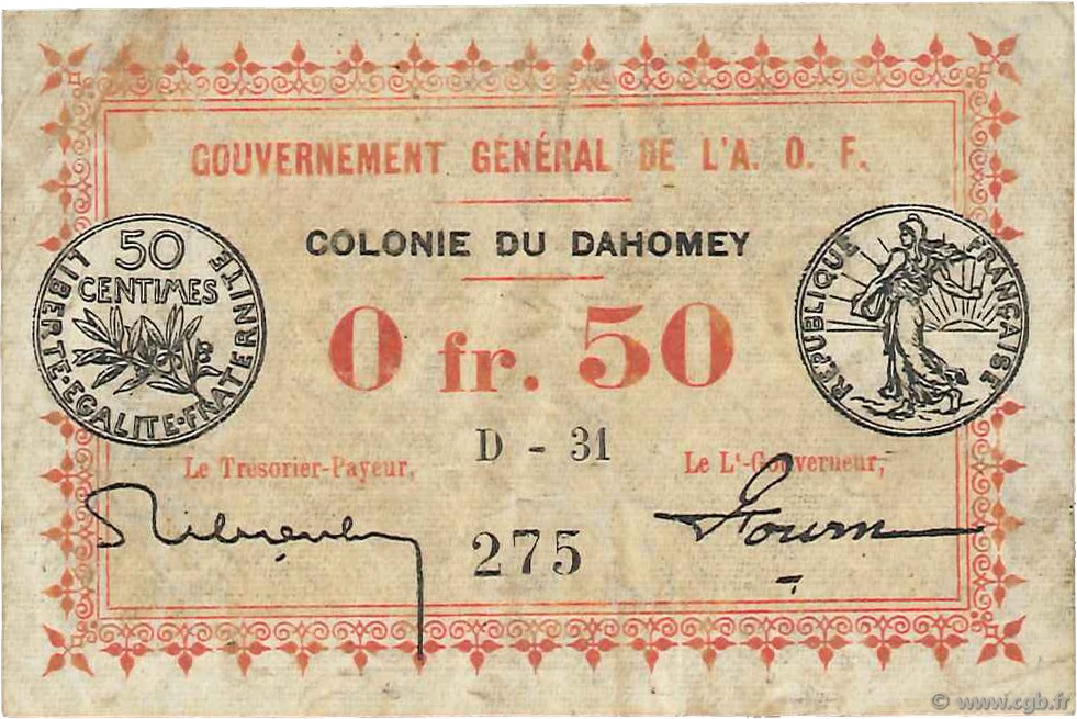 50 Centimes DAHOMEY  1917 P.01a F+