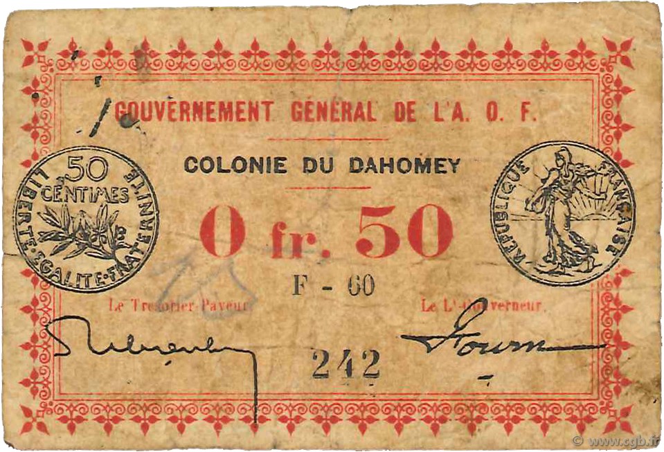 50 Centimes DAHOMEY  1917 P.01b RC+