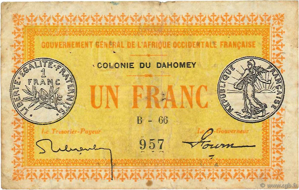 1 Franc DAHOMEY  1917 P.02a BC+