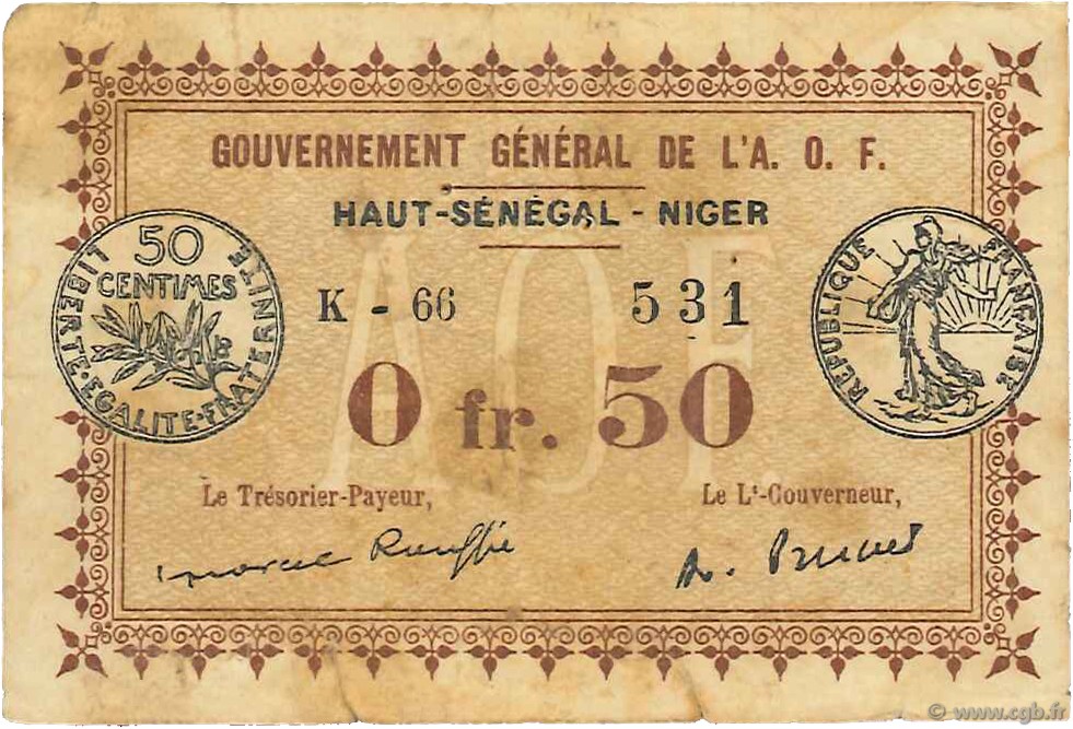 50 Centimes AFRIQUE OCCIDENTALE FRANÇAISE (1895-1958)  1917 P.01 TB+