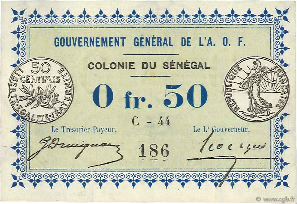 50 Centimes SÉNÉGAL  1917 P.01b SPL