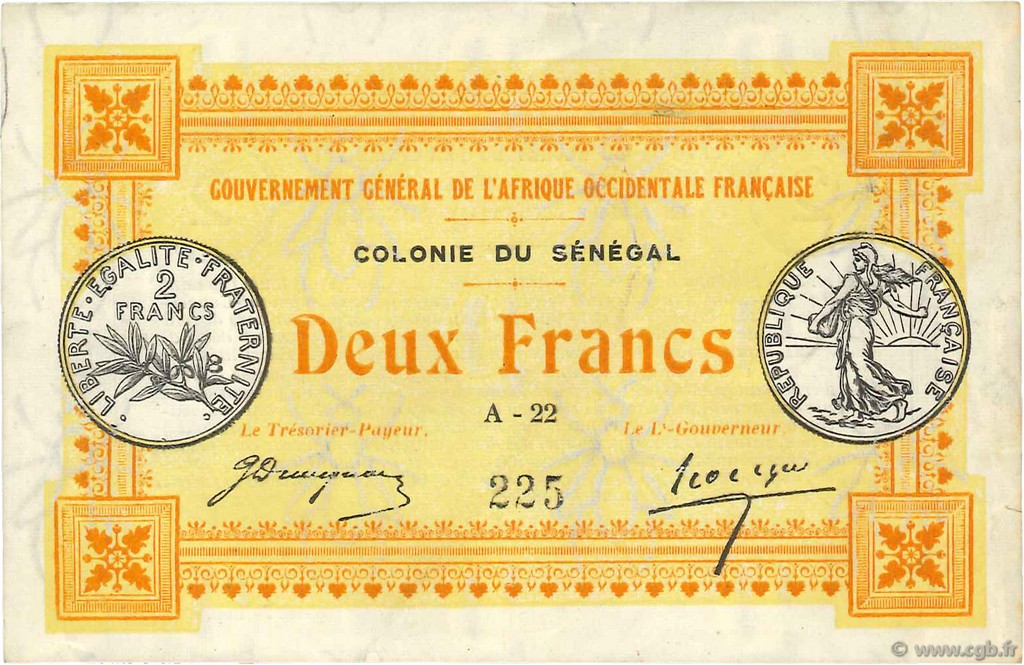 2 Francs SÉNÉGAL  1917 P.03a TTB+