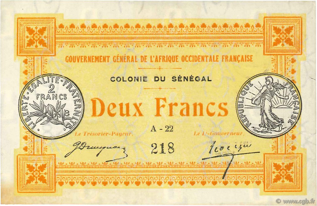 2 Francs SENEGAL  1917 P.03a SS