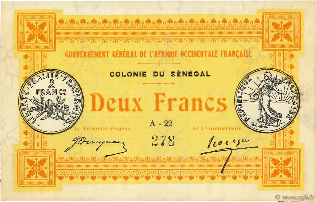 2 Francs SÉNÉGAL  1917 P.03a NEUF