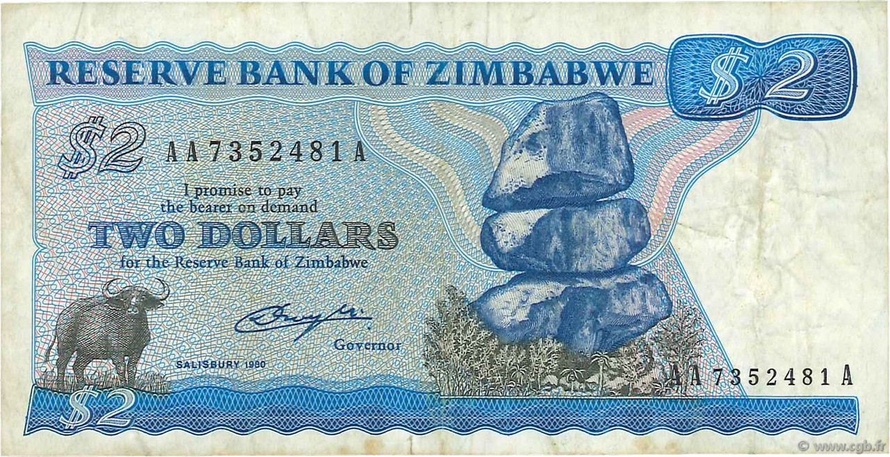 2 Dollars ZIMBABWE  1980 P.01a TB
