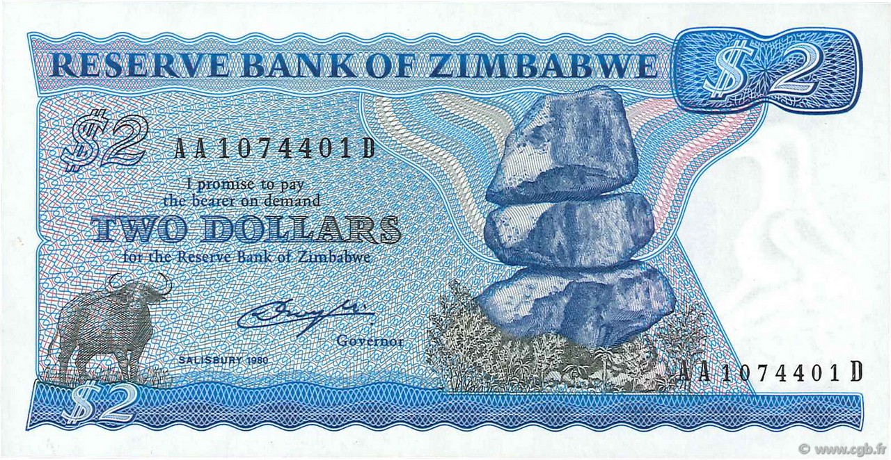 2 Dollars SIMBABWE  1980 P.01a ST