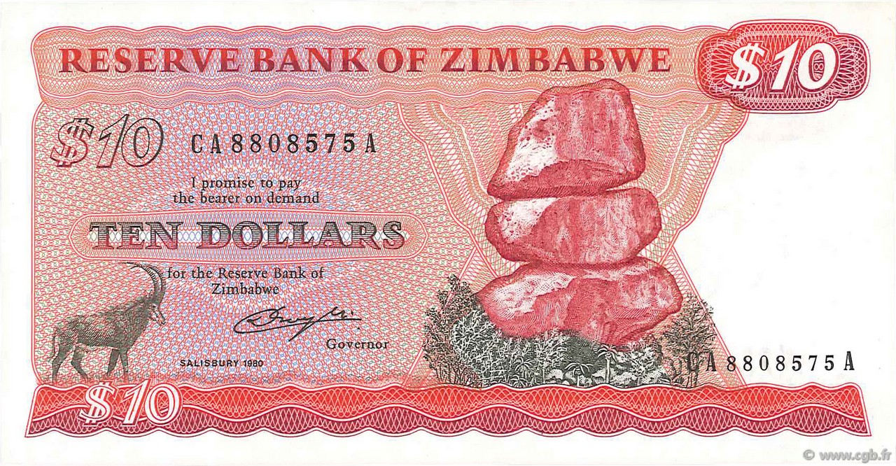 10 Dollars ZIMBABWE  1980 P.03a q.FDC