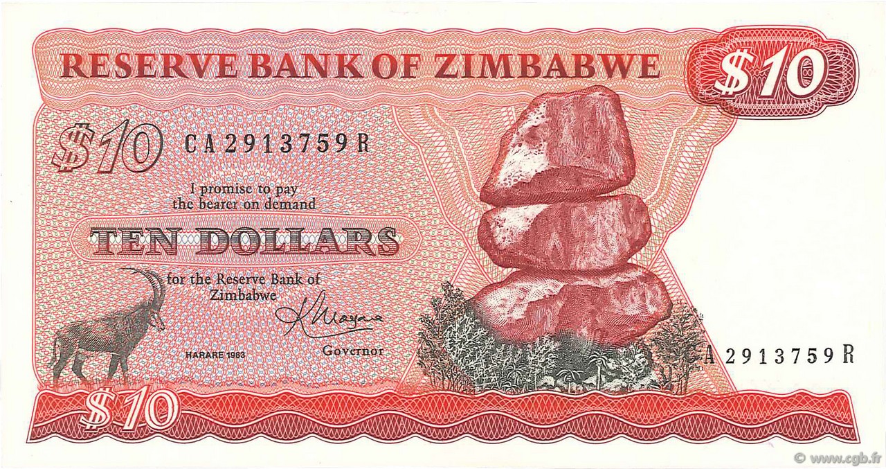 10 Dollars ZIMBABUE  1983 P.03d SC+
